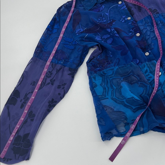 Velvet burnout Floral Button-Up patchwork Blouse boho fairy hippie sheer - Picture 6 of 7
